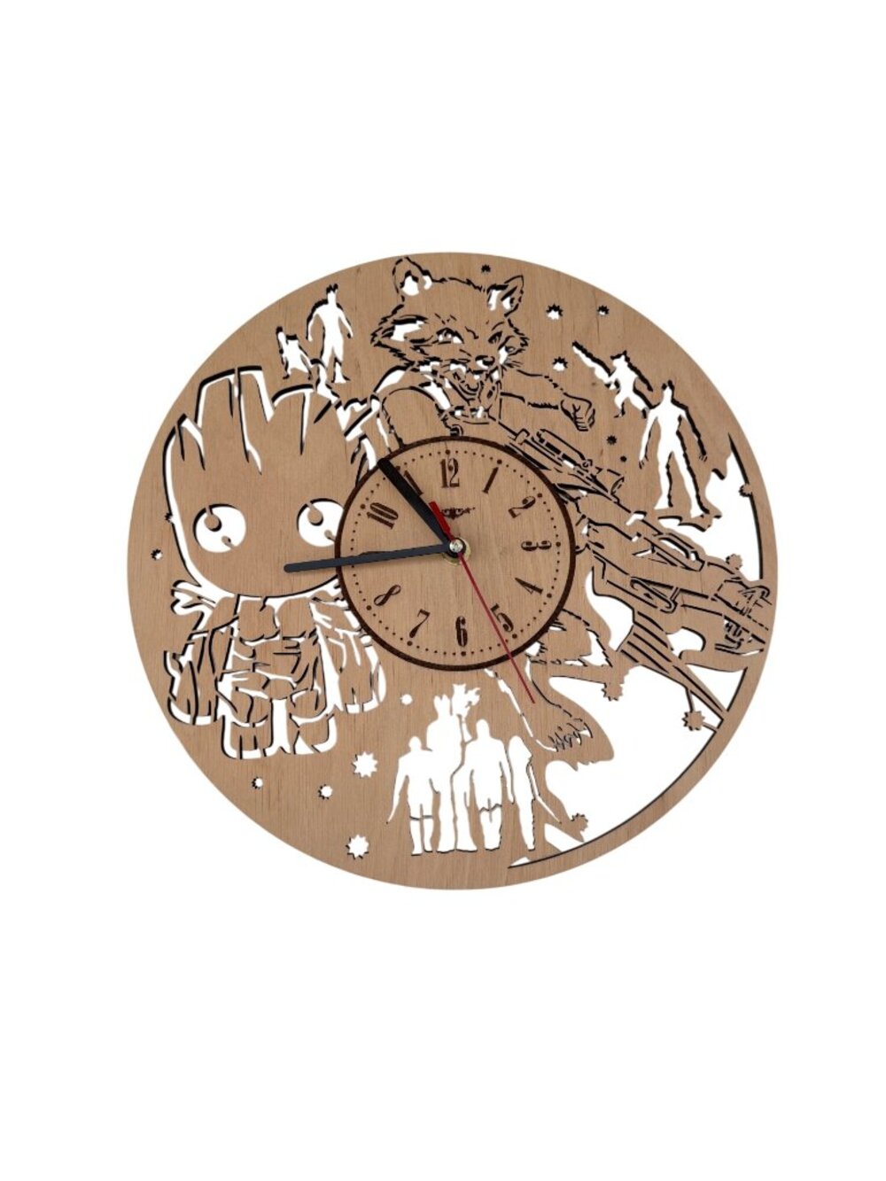 Guardians Of The Galaxy-Themed Wooden Wall Clock Laser-Cut Design Groot & Rocket